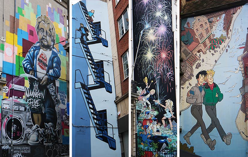 montagem com painéis de grafitti